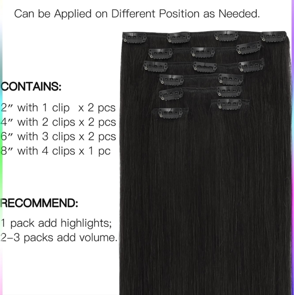 20 Inch Clip in 100% Human Hair Extensions 100 Gram Jet Black - Picture 4 of 6